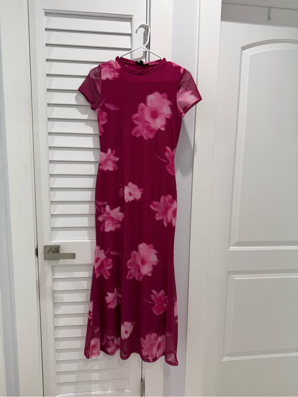 See You Monday Fuchsia Floral Short-Sleeve Maxi Dress